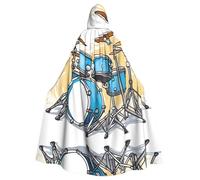qqoupp Cartoon Drummer Knock Prints Halloween Adult Hooded Cape Super Large Hooded Cloak with Bow Tie, No Zipper