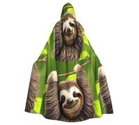 qqoupp Cute Sloth Prints Halloween Adult Hooded Cape Super Large Hooded Cloak with Bow Tie, No Zipper