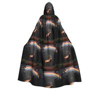 qqoupp Elk running under the rainbow Prints Halloween Adult Hooded Cape Super Large Hooded Cloak with Bow Tie, No Zipper