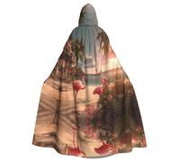 qqoupp Flamingo Beach Prints Halloween Adult Hooded Cape Super Large Hooded Cloak with Bow Tie, No Zipper