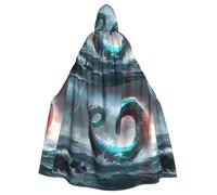 qqoupp Giant snake in the sea Prints Halloween Adult Hooded Cape Super Large Hooded Cloak with Bow Tie, No Zipper