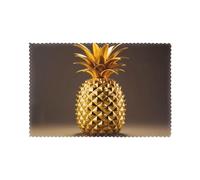 QQOUPP Gold Pineapple Prints Placemats for Dining Table Set of 6 12x18in Heat Resistant, Washable, and Durable Placemats for Kitchen, Home, Hotel