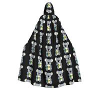 qqoupp Koala Yellow Flower Prints Halloween Adult Hooded Cape Super Large Hooded Cloak with Bow Tie, No Zipper