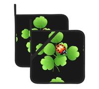 QQOUPP Ladybug on clover Printed Square Insulation Pot Mat 2 Pieces Thick and durable with lanyard for Microwave Ovens, Ovens, Outdoor Grilling
