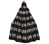 qqoupp Letters and love flowers Prints Halloween Adult Hooded Cape Super Large Hooded Cloak with Bow Tie, No Zipper
