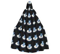 qqoupp Little blue cat on the pillow Prints Halloween Adult Hooded Cape Super Large Hooded Cloak with Bow Tie, No Zipper
