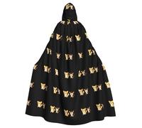 qqoupp Little Corgi and Monkey Friends Prints Halloween Adult Hooded Cape Super Large Hooded Cloak with Bow Tie, No Zipper