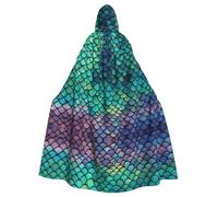 qqoupp Mermaid Scale Prints Halloween Adult Hooded Cape Super Large Hooded Cloak with Bow Tie, No Zipper