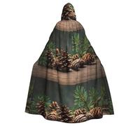 qqoupp Pine Cone Border Prints Halloween Adult Hooded Cape Super Large Hooded Cloak with Bow Tie, No Zipper