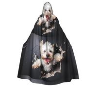 qqoupp Puppy breaks down wall Prints Halloween Adult Hooded Cape Super Large Hooded Cloak with Bow Tie, No Zipper