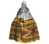 qqoupp Ranch View Prints Halloween Adult Hooded Cape Super Large Hooded Cloak with Bow Tie, No Zipper