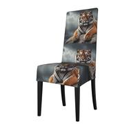 qqoupp Removable dining chair cover A Majestic Tiger Pattern soft and comfortable for banquet and ceremony restaurant chairs