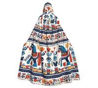 qqoupp Swedish Dala Horse Folk Prints Halloween Adult Hooded Cape Super Large Hooded Cloak with Bow Tie, No Zipper