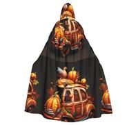 qqoupp Thanksgiving Turkey on Pumpkin Car Prints Halloween Adult Hooded Cape Super Large Hooded Cloak with Bow Tie, No Zipper
