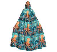 qqoupp Turtle Octopus Pattern Ocean Theme Prints Halloween Adult Hooded Cape Super Large Hooded Cloak with Bow Tie, No Zipper