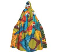 qqoupp Two Colored Parrots Prints Halloween Adult Hooded Cape Super Large Hooded Cloak with Bow Tie, No Zipper