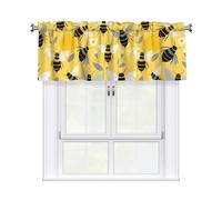 qqoupp Valance rod short curtain 54x18in Bumble Bees Pattern home decoration soft touch light blocking for kitchen bathroom window
