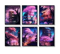 QQQDADA Japanese Wall Art Prints Set of 6 Anime Posters Abstract Illustration Wall Art Comic Sakura Picture Fashion Canvas Art Painting for Living Room Bedroom Wall Decor (11"x14" UNFRAMED)