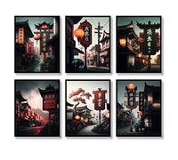 QQQDADA Japanese Wall Art Prints Set of 6 Landscape Wall Art Scenery Posters Abstract illustration Japan Street Picture Canvas Art Painting for Living Room Bedroom Wall Decor (11"x14" UNFRAMED)