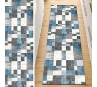 QQrunner Carpet Runner, Non Slip Runner Rug for Hallway Blue Grey 80x250CM Patchwork Washable Home Decor Runners for Kitchen Corridor Living Room Door Mat with Rubber Backing, 40-120cm Width