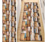 QQrunner Carpet Runner, Non Slip Runner Rug for Hallway Brown 110x200CM Wood Pattern Washable Home Decor Runners for Kitchen Corridor Living Room Door Mat with Rubber Backing, 40-120cm Width