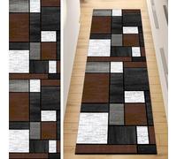 QQrunner Carpet Runner, Non Slip Runner Rug for Hallway Grey Brown 110x220CM Patchwork Washable Home Decor Runners for Kitchen Corridor Living Room Door Mat with Rubber Backing, 40-120cm Width