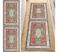 QQrunner Carpet Runner, Non Slip Runner Rug for Hallway Orange Green 70x80CM Vintage Washable Home Decor Runners for Kitchen Corridor Living Room Door Mat with Rubber Backing, 40-120cm Width