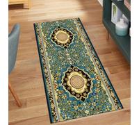 QQrunner Long Hallway Runner Rug Non Slip Green Vintage 100x450CM Washable Mat for Home Decor Runner Rug for Bedroom
