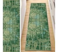 QQrunner Non Slip Carpet Runner, Runner Rug for Hallway Green 50x220CM Abstract Washable Home Decor Runners for Kitchen Corridor Living Room Door Mat with Rubber Backing, 40-120cm Width