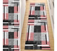 QQrunner Non Slip Carpet Runner, Runner Rug for Hallway Grey Pink 50x150CM Patchwork Washable Home Decor Runners for Kitchen Corridor Living Room Door Mat with Rubber Backing, 40-120cm Width