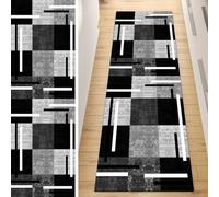 QQrunner Patchwork Carpet Runner Non Slip, Runner Rug for Hallway Grey Black 60x110CM Washable Home Decor Runners for Kitchen Corridor Living Room Door Mat with Rubber Backing, 40-120cm Width