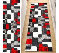 QQrunner Runner Carpet Non Slip, Runner Rug for Hallway Grey Red 40x220CM Patchwork Washable Home Decor Runners for Kitchen Corridor Living Room Door Mat with Rubber Backing, 40-120cm Width