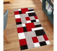 QQrunner Runner Rug for Hallway Patchwork Grey Red Non Slip 80x400CM Washable Low Pile Mat for Home Decor Carpet Runner for Bedroom