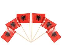 QQSD 100 Pcs Albania Flag Toothpicks Albanian Flags Cupcake Toppers Decorations, Mini Small Flag Cupcake Pick Sticks Cocktail Toothpick Flag Cake Topper Picks