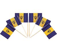 QQSD 100 Pcs Barbados Flag Toothpicks Barbadian Flags Cupcake Toppers Decorations, Mini Small Flag Cupcake Pick Sticks Cocktail Toothpick Flag Cake Topper Picks