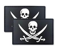 QQSD Pirate Jack Rackham Flag Patch Tactical Pirate Patch - PVC Hook and Loop Fastener Patches, 2 Pack