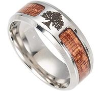 QQTQQ Men's Viking Tree of Life Ring, Nordic Yggdrasil And Wood Inlay Wedding Ring, Handcrafted Polished Vintage Punk Gothic Style Signet Ring Jewelry,13, Silver