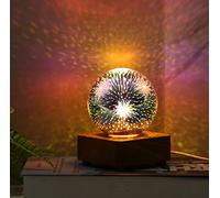 QQY 3D Fireworks Desk Lamp, RGB LED Glass Ball Table Lamp USB Power Night Light Bedside Lamp for Home Decoration Lamp (Fireworks)