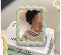 QQY Cute Wave-Shaped Makeup Mirror, Desk Vanity Mirror, Standing/Hanging Travel Make Up Mirror for Table, Makeup Work Home Decorations (Green)