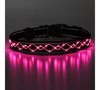QQY Light Up Bright Reflective Dog Collars, LED Dog Collar Light USB Rechargeable with 3 Modes Flashing Dog Collars for Small/Medium Dogs (L/XL, Pink)