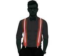 QQY Light Up LED Suspenders for Men, Back Suspenders LED Light Suspenders Neon Stripe Light Up LED Suspenders Y Shape Suspenders for party Night Club Gift (Red)