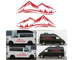 QQYDZSW DIY Decals Emblems Stickers Body Kits 2 Pieces Sports Mountain Design Motorhome Stripes Decorative Camper Vans Caravan Decals Vinyl Sticker Graphic Car Body Side Decals Accessories(Red)