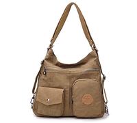 QQYG 3 in 1 Women's Bag Multifunctional Backpack Shoulder Bag Nylon Cloth Handbag Reusable Shopping Bag Ladies Travel Bag Messenger Bag,Beige,China