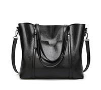 QQYG Ladies Shoulder Bag Oil Waxed Leather Tote Messenger Bag Ladies Luxury Tote Ladies Bag Designer Handbag, Black, 32x12x27 cm