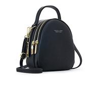 QQYG Large-capacity 3-layer ladies backpack fashion small backpack ladies one-shoulder messenger bag soft leather female mini,black