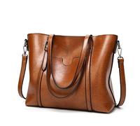 QQYG Shoulder Bags for Women Oil Wax Leather Handbag Tote Crossbody Bag Women Luxury Handbag Women Bags Designer Handbag,Auburn,32x12x27 cm