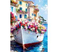 QQYRHN 5D Boat Diamond Painting Kit for Adults Beginners Colourful Flowers Diamond Art Kits Complete DIY Landscape Diamond Embroidery Set Perfect for Relaxation and Decor 30 x 40 cm