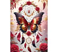 QQYRHN Dreamcatcher Diamond Painting Kits for Adults Beginners, 5D Butterfly Diamond Art Kits, DIY Round Full Drill Diamond Dots Flowers Diamond Art with Painting Kits for Home Wall Decor 12x16 Inch