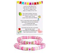 QqzsJewls First Day of School Gifts for Mother Daughter Back to School Bracelets Set of 2 Mommy and Me Matching Heart Wish Bracelet Jewelry Gifts, Pink&White, 聚氯乙烯, no gemstone