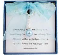 QqzsJewls Something Blue for Bride to Be on Wedding Gifts Bridal Angel Bouquet Garter Charm from Mom Dad Grandma Sister Friends, 1.3 inch, Silver-plated, Silver tone, Glass, No Gemstone